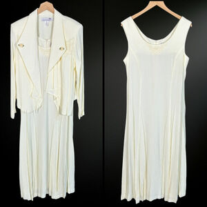 Vintage Lavende Womens Midi Dress & Jacket Size 14 Cottagecore Modest Crinkle